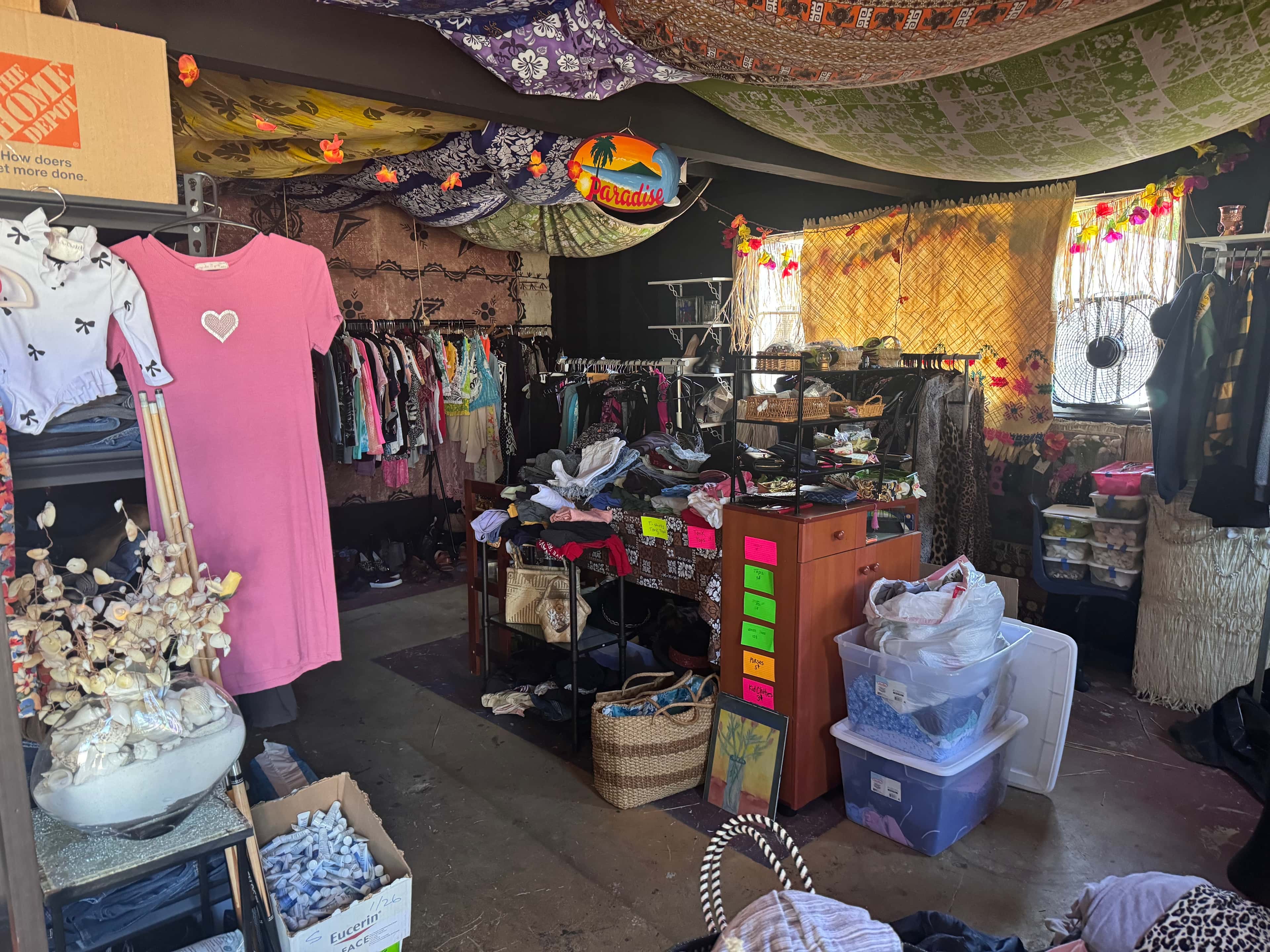 Clothes rack inside thrift shop